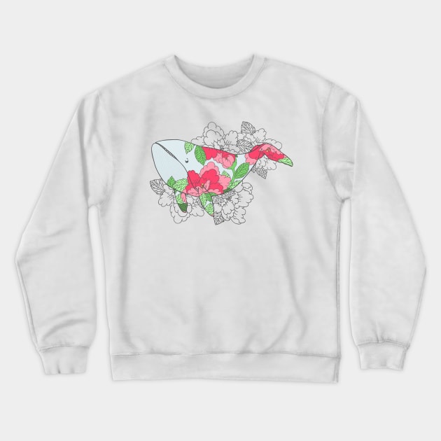 Whale with Peonies Crewneck Sweatshirt by natelledrawsstuff